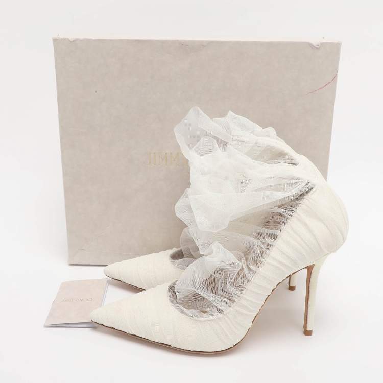 مملوكة مسبقًا Jimmy Choo White Lace And Mesh Lavish Pointed Toe Pumps Size 41