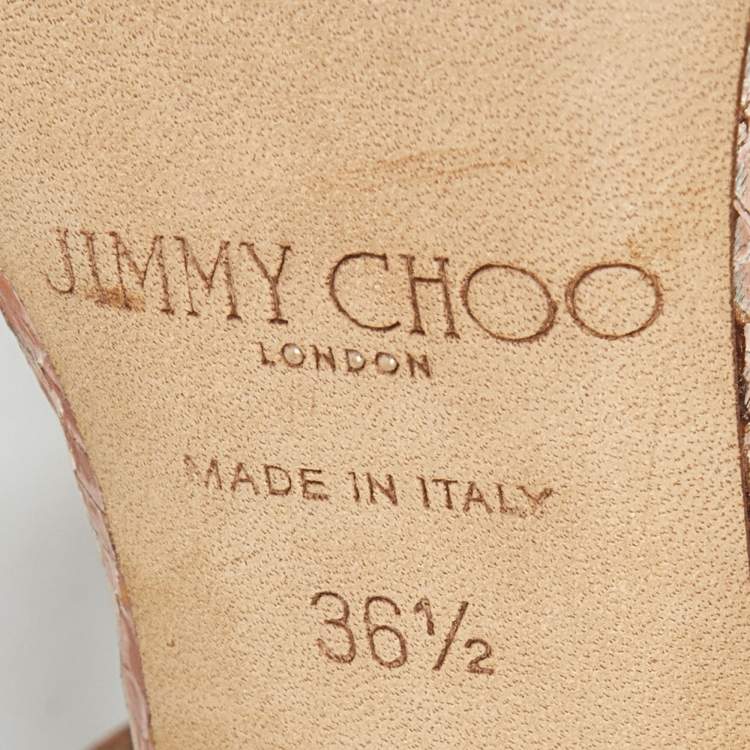 Pre Owned immy Choo Pink Snakeskin Embossed Leather Florry Sandals Size 36.5