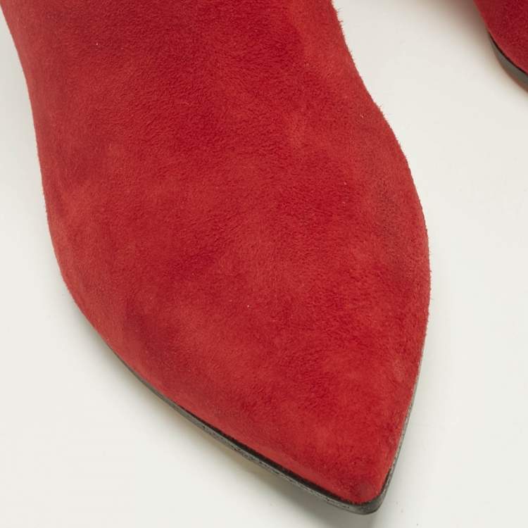 Pre Owned Jimmy Choo Red Suede Rise 50 Knee Length Boots Size 40