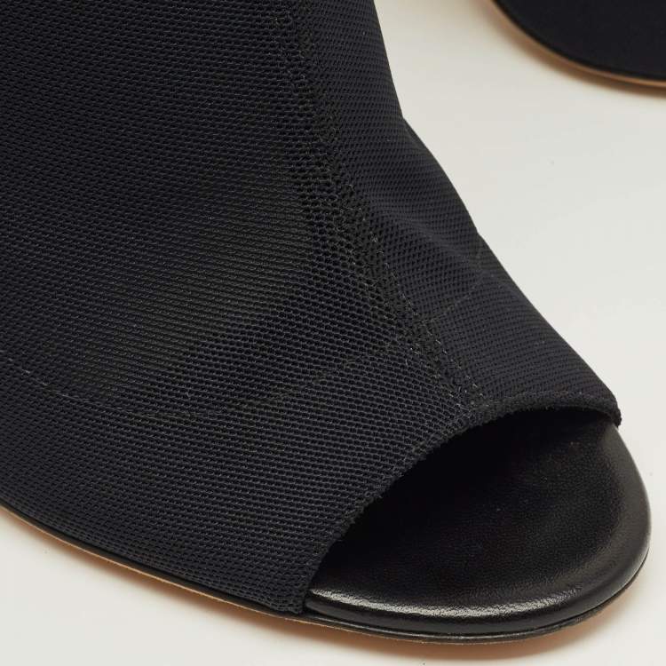 Pre Owned Jimmy Choo Size 39 Black Leather and Mesh Open Toe Over The Knee Boots