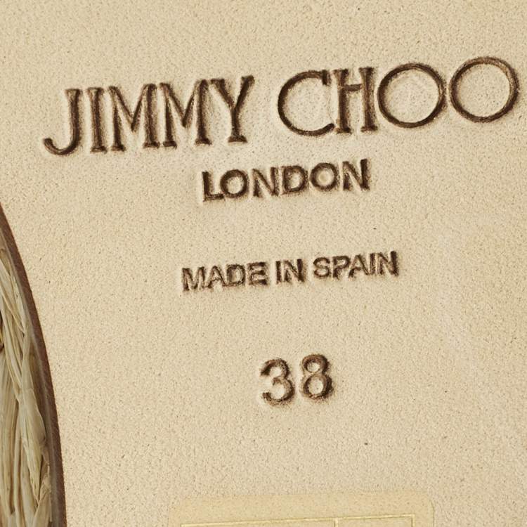 Pre Owned Jimmy Choo Dovina Size 38 Beige Raffia Wedge Sandals