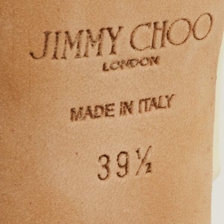 Pre Owned Jimmy Choo Heloise Size 39.5 Cream Patent Leather Ankle Strap Platform Sandals