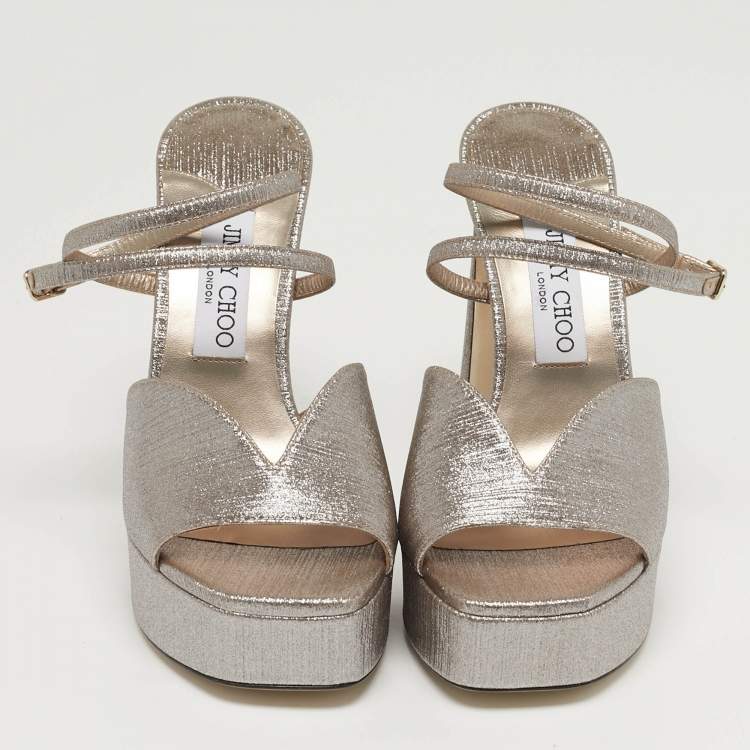 Pre Owned Jimmy Choo Karli Size 38.5 Gold Leather Ankle Strap Sandals