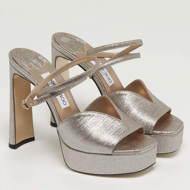 Pre Owned Jimmy Choo Karli Size 38.5 Gold Leather Ankle Strap Sandals