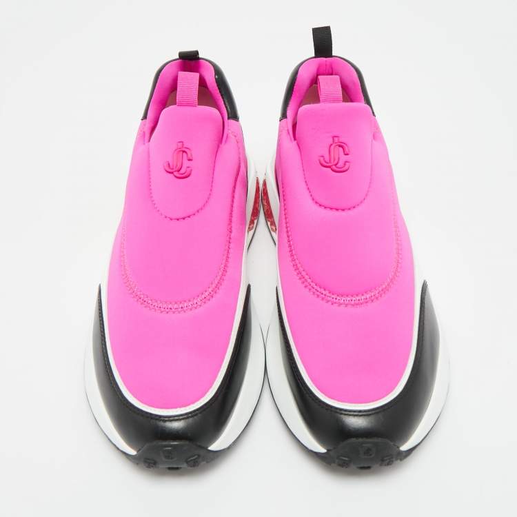 Pre Owned Jimmy Choo Memphis Size 39.5 Fuchsia Neoprene Slip On Sneakers