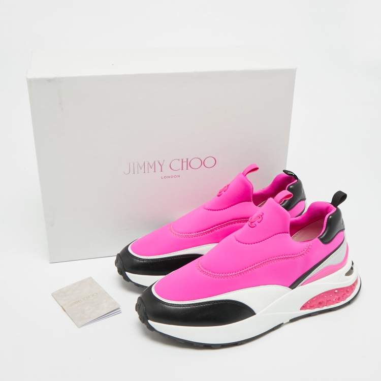 Pre Owned Jimmy Choo Memphis Size 39.5 Fuchsia Neoprene Slip On Sneakers
