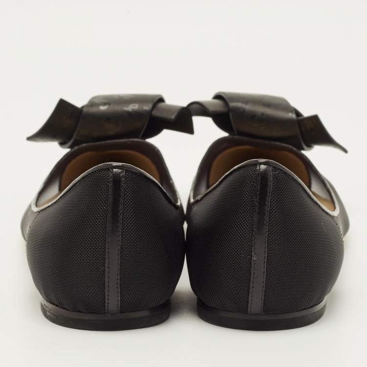 مملوكة مسبقًا Jimmy Choo Size 41 Black Leather and Mesh Bow Ballet Flats