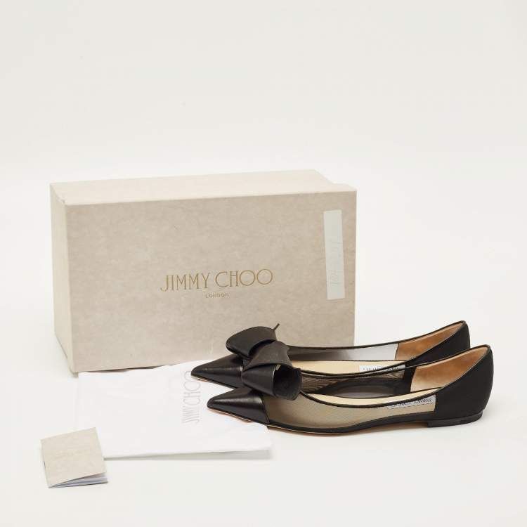 مملوكة مسبقًا Jimmy Choo Size 41 Black Leather and Mesh Bow Ballet Flats