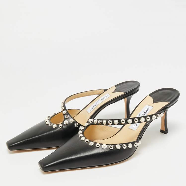 Pre Owned Jimmy Choo Ros Size 42 Black Leather Mules