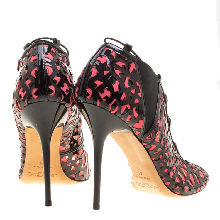 مملوكة مسبقًا Jimmy Choo Two Tone Laser Cut Leather and Fabric Tactic Lace Up Booties Size 41