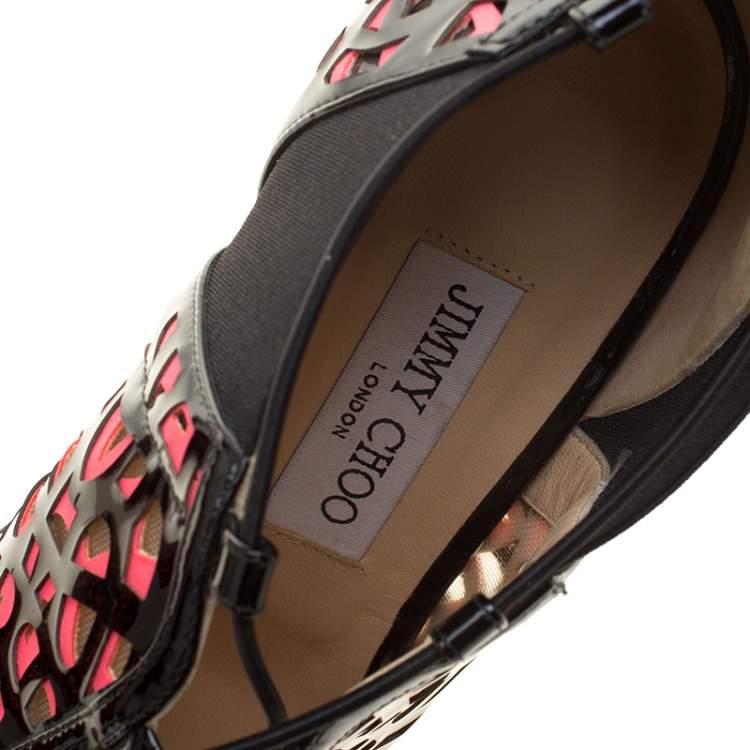 مملوكة مسبقًا Jimmy Choo Two Tone Laser Cut Leather and Fabric Tactic Lace Up Booties Size 41