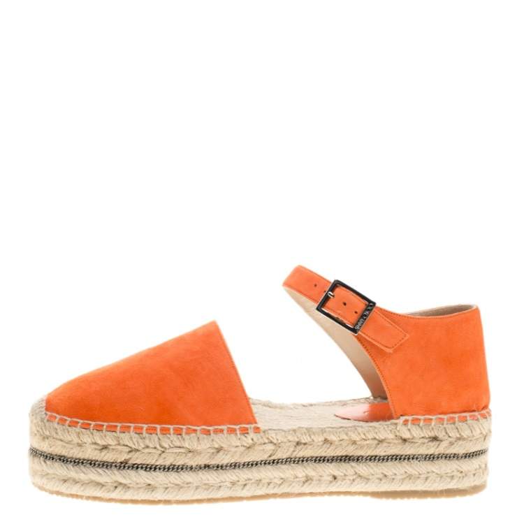 Pre Owned Jimmy Choo Pop Orange Suede Delphine Ankle Strap Espadrille Platform Sandals Size 40