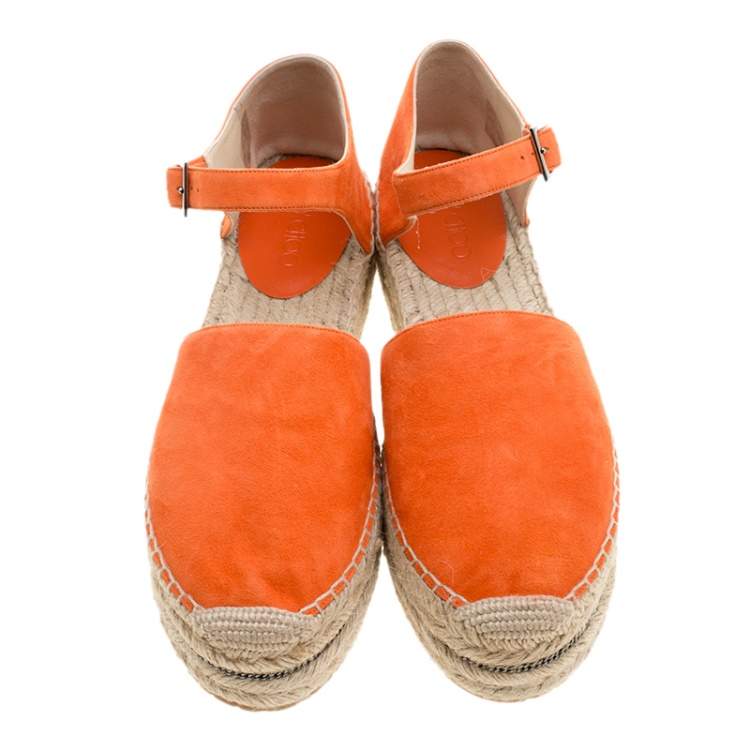 Pre Owned Jimmy Choo Pop Orange Suede Delphine Ankle Strap Espadrille Platform Sandals Size 40