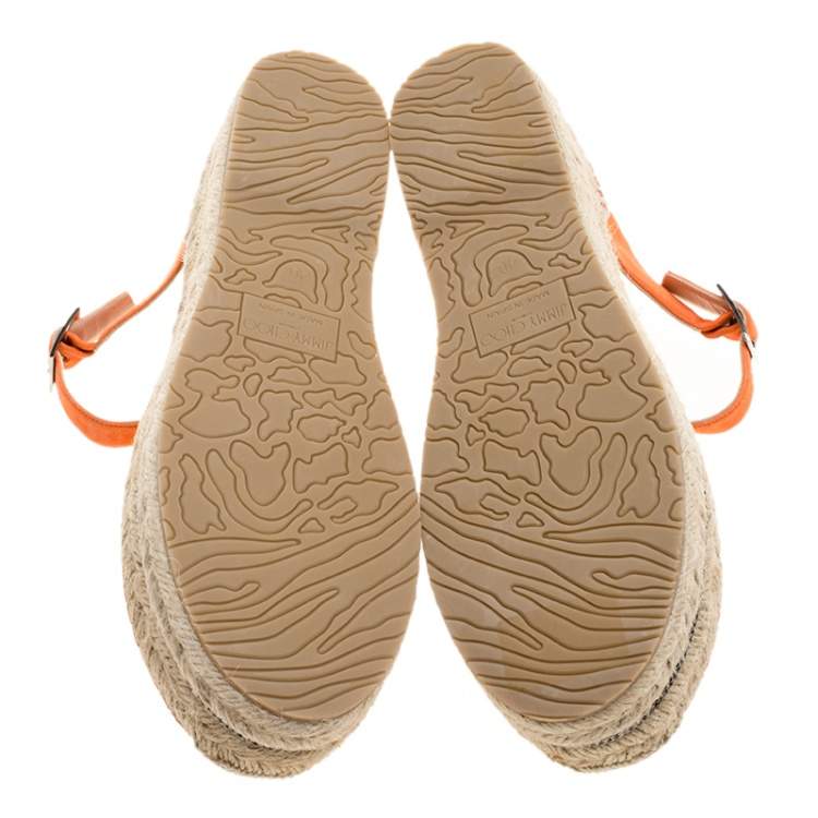 Pre Owned Jimmy Choo Pop Orange Suede Delphine Ankle Strap Espadrille Platform Sandals Size 40
