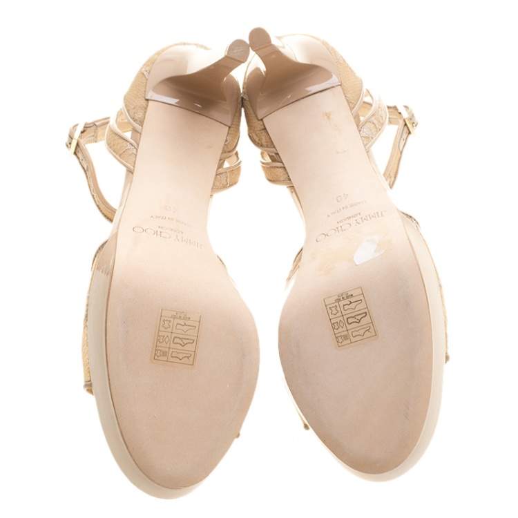 Pre Owned Jimmy Choo Beige Lace Kayden Ankle Strap Platform Sandals Size 40