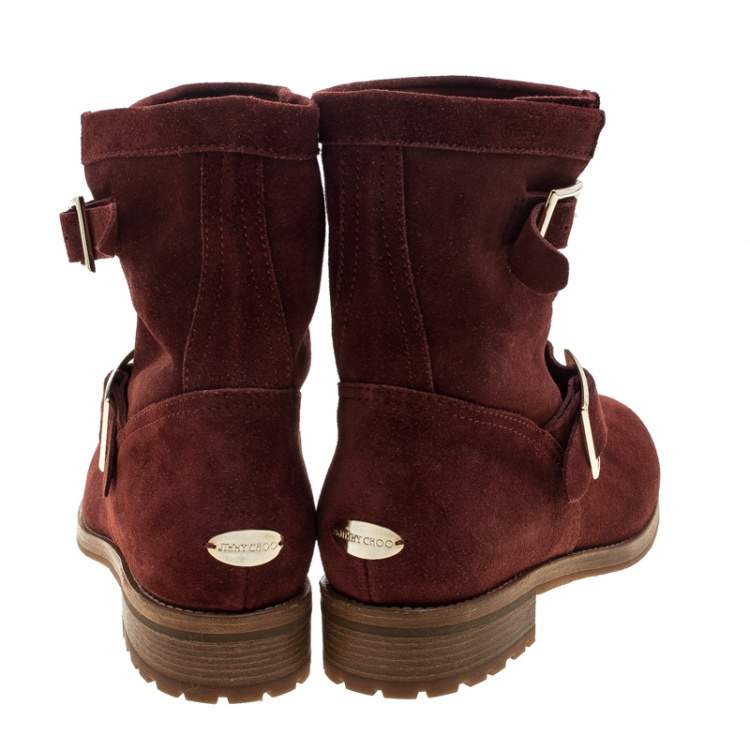 Pre Owned Jimmy Choo Brick Suede Youth Buckle Detail Biker Boots Size 37.5