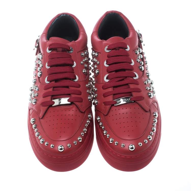 Pre Owned Jimmy Choo Red Studded Leather Roman Platform Sneakers Size 41
