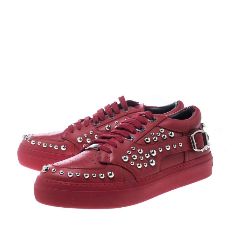 Pre Owned Jimmy Choo Red Studded Leather Roman Platform Sneakers Size 41