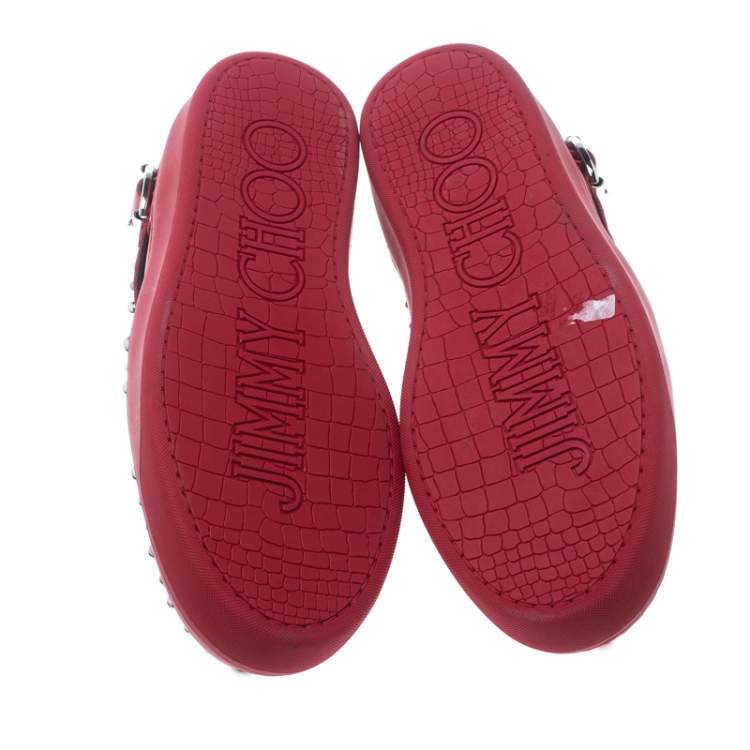 Pre Owned Jimmy Choo Red Studded Leather Roman Platform Sneakers Size 41