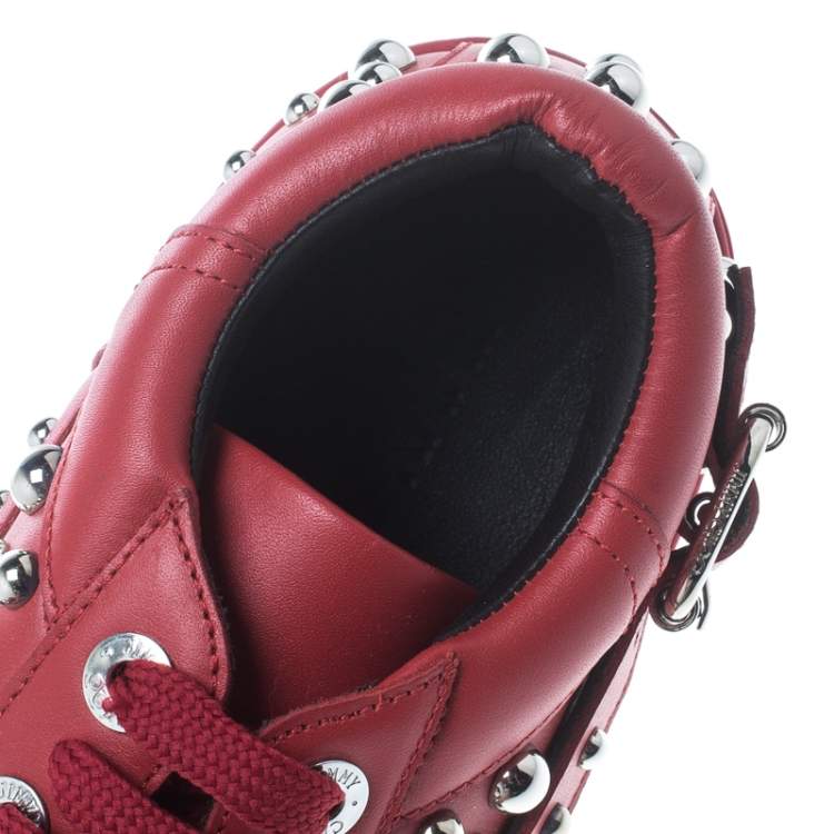 Pre Owned Jimmy Choo Red Studded Leather Roman Platform Sneakers Size 41