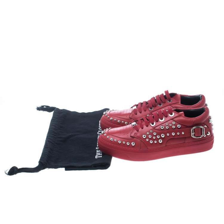 Pre Owned Jimmy Choo Red Studded Leather Roman Platform Sneakers Size 41