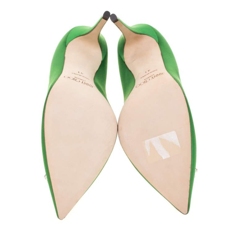 Pre Owned Jimmy Choo Exclusive Collection Apple Green Satin Manda Crystal Embellished Pointed Toe Pumps Size 41