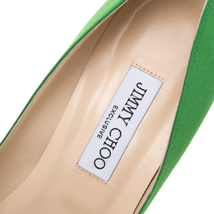 Pre Owned Jimmy Choo Exclusive Collection Apple Green Satin Manda Crystal Embellished Pointed Toe Pumps Size 41