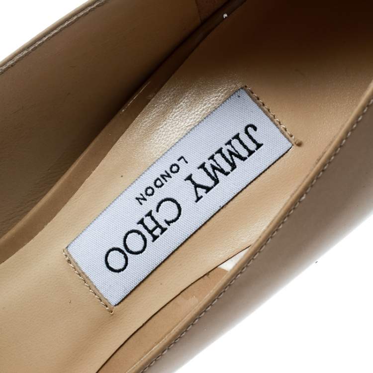 Pre Owned Jimmy Choo Beige Patent Leather Luna Peep Toe Platform Pumps Size 41