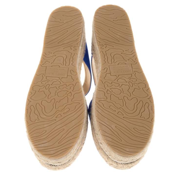 Pre Owned Jimmy Choo Cobalt Bllue Suede Delphine Ankle Strap Espadrille Platform Sandals Size 40