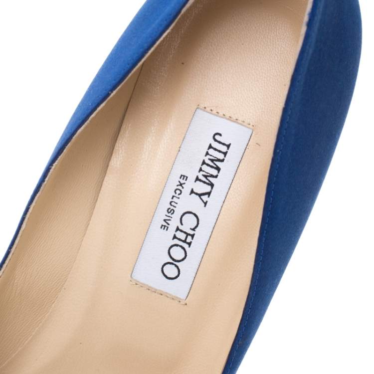 Pre Owned Jimmy Choo Exclusive Collection Electric Blue Satin Manda Crystal Embellished Pointed Toe Pumps Size 41