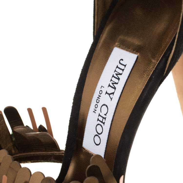 Pre Owned Jimmy Choo Black Suede Kathleen Peep Toe Ankle Cuff Sandals Size 40