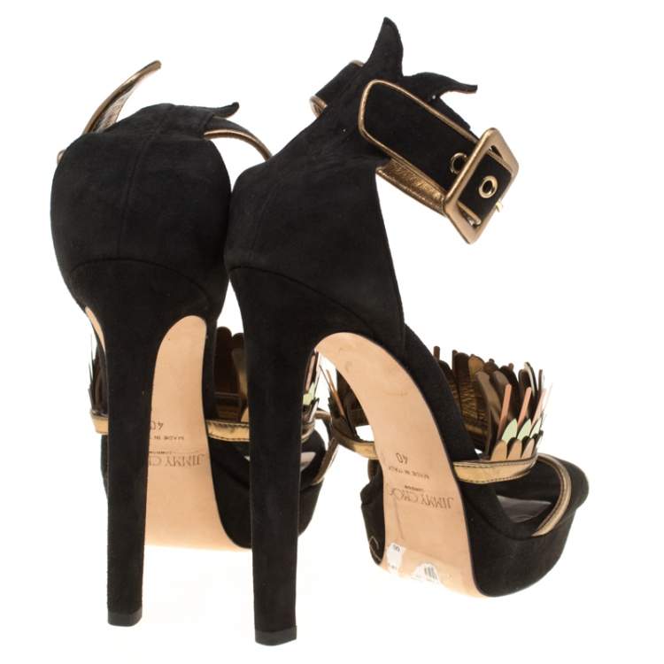 Pre Owned Jimmy Choo Black Suede Kathleen Peep Toe Ankle Cuff Sandals Size 40