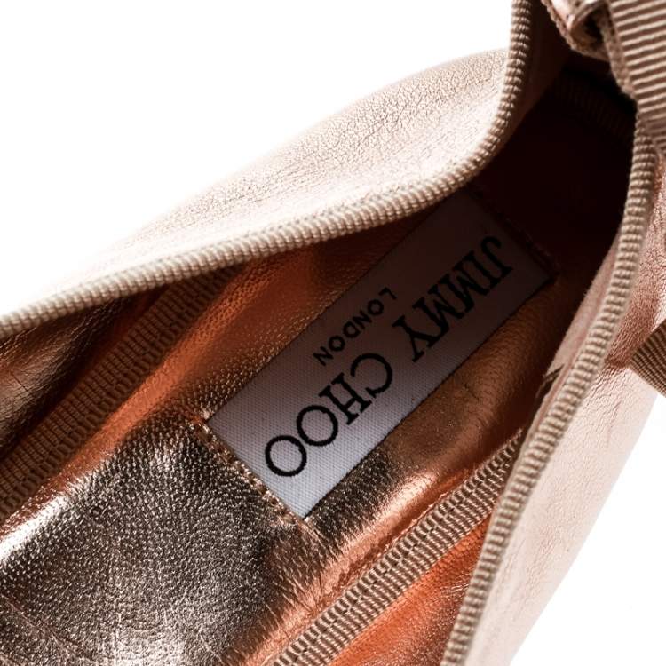 Pre Owned Jimmy Choo Metallic Rose Leather Grace Crystal Embellished Ankle Wrap Ballet Flats Size 41