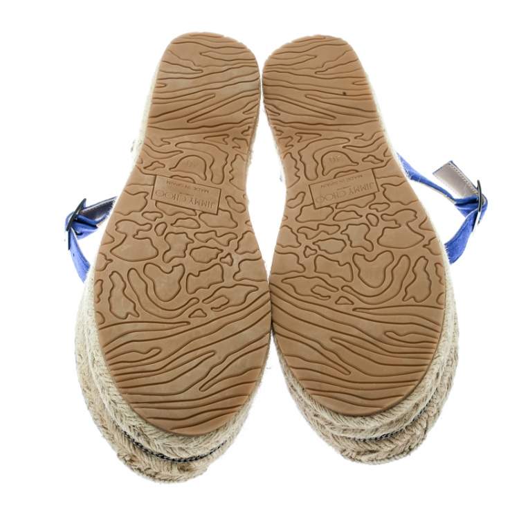 Pre Owned Jimmy Choo Cobalt Blue Suede Delphine Ankle Strap Espadrille Platform Sandals Size 40