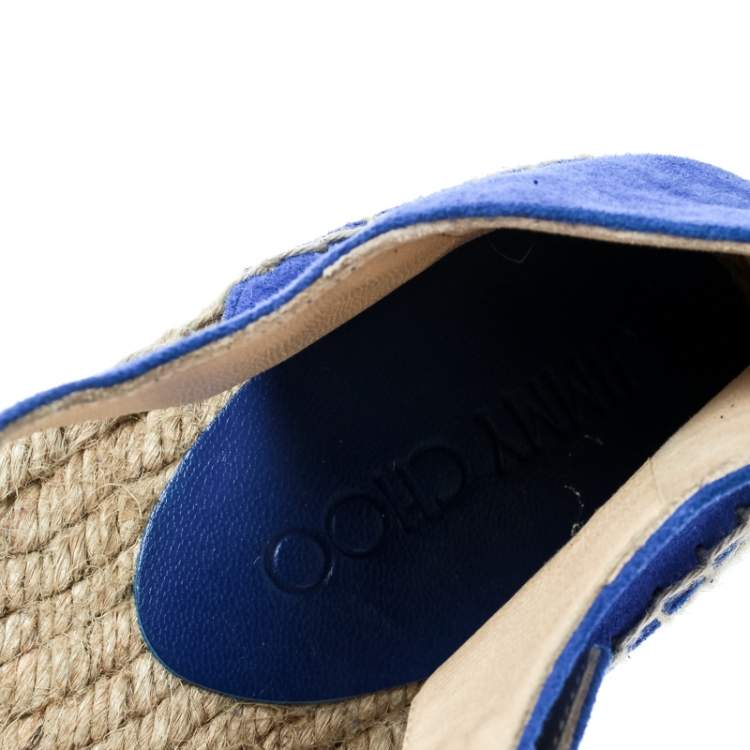 Pre Owned Jimmy Choo Cobalt Blue Suede Delphine Ankle Strap Espadrille Platform Sandals Size 40