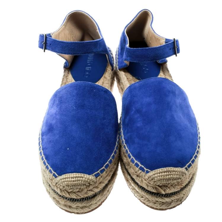 Pre Owned Jimmy Choo Cobalt Blue Suede Delphine Ankle Strap Espadrille Platform Sandals Size 40