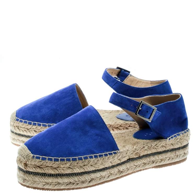 Pre Owned Jimmy Choo Cobalt Blue Suede Delphine Ankle Strap Espadrille Platform Sandals Size 40