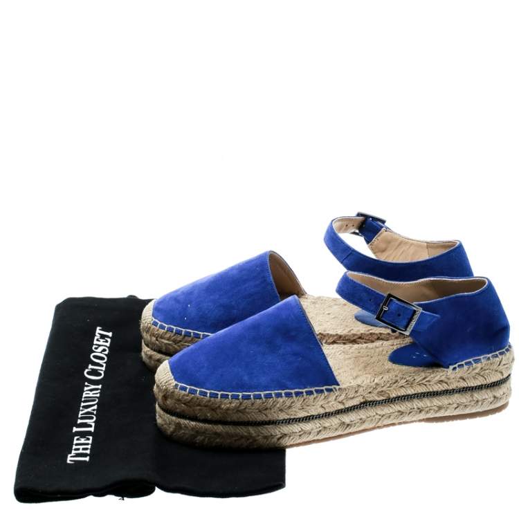 Pre Owned Jimmy Choo Cobalt Blue Suede Delphine Ankle Strap Espadrille Platform Sandals Size 40