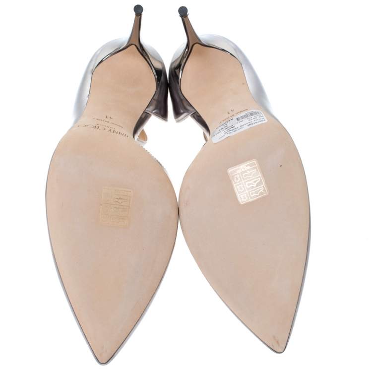 Pre Owned Jimmy Choo Silver Leather Lucy Ankle Strap Pointed Toe D'orsay Pumps Size 41