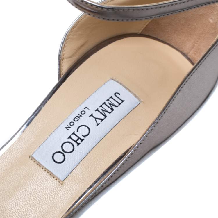 Pre Owned Jimmy Choo Silver Leather Lucy Ankle Strap Pointed Toe D'orsay Pumps Size 41