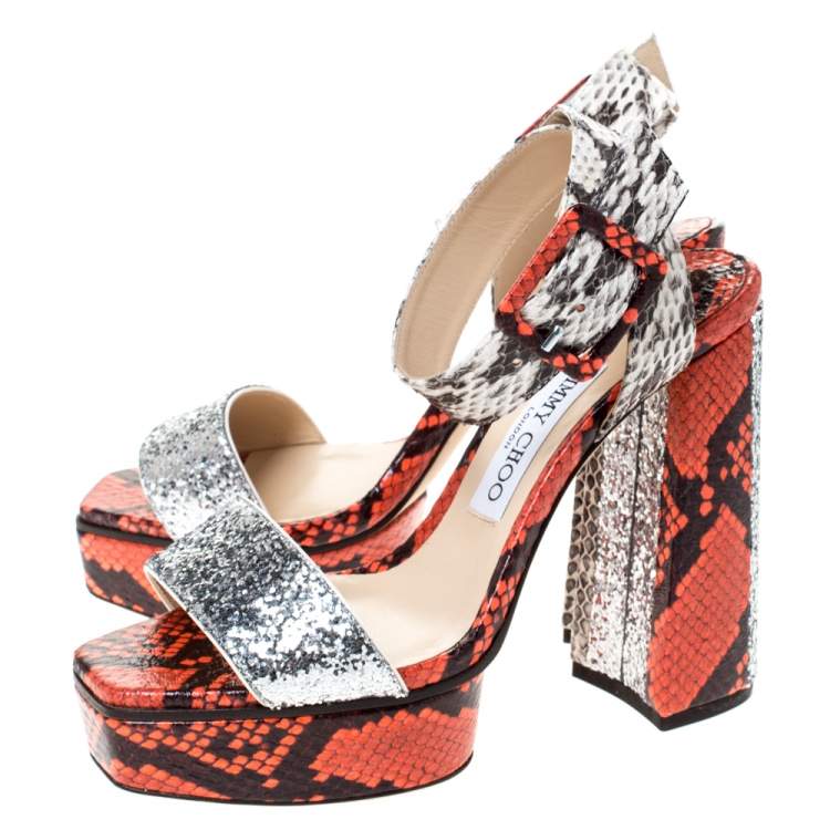 multicolor snakeskin platform sandals