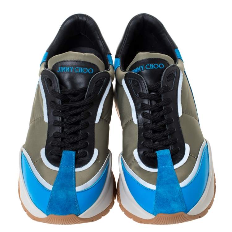 Pre Owned Jimmy Choo Green/Blue Leather And Neoprene Fabric Raine Sneakers Size 39