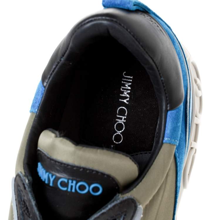 Pre Owned Jimmy Choo Green/Blue Leather And Neoprene Fabric Raine Sneakers Size 39