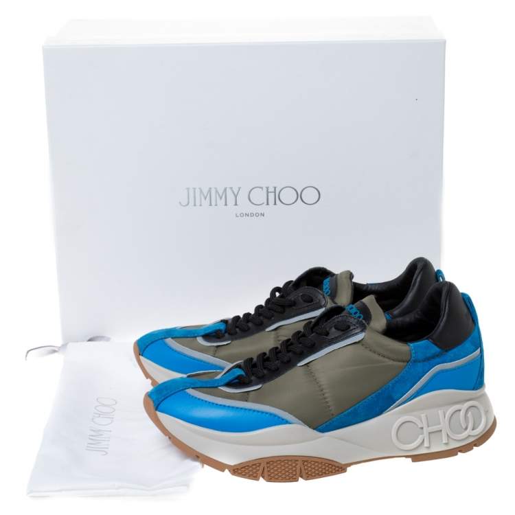 Pre Owned Jimmy Choo Green/Blue Leather And Neoprene Fabric Raine Sneakers Size 39