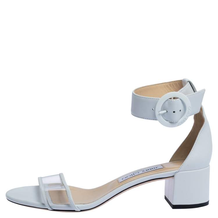 Jimmy Choo White Leather And PVC Jaimie Ankle Strap Sandals Size