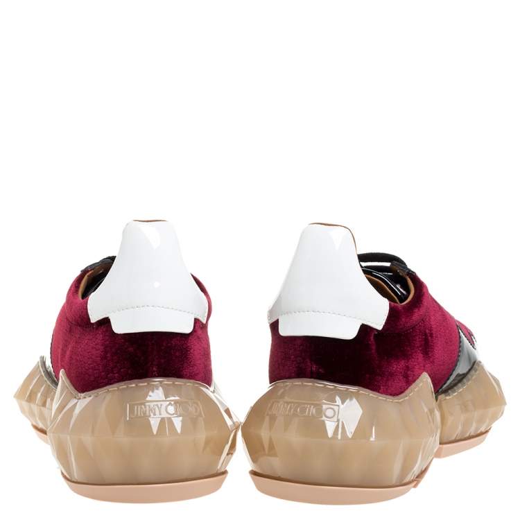 Pre Owned Jimmy Choo Tri Color Lizard Effect Velvet and Patent Leather Diamond/F Sneakers Size 36