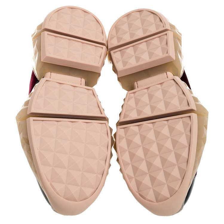 Pre Owned Jimmy Choo Tri Color Lizard Effect Velvet and Patent Leather Diamond/F Sneakers Size 36