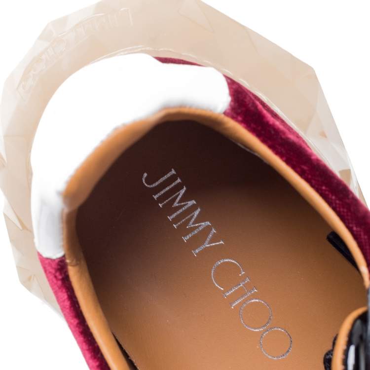 Pre Owned Jimmy Choo Tri Color Lizard Effect Velvet and Patent Leather Diamond/F Sneakers Size 36