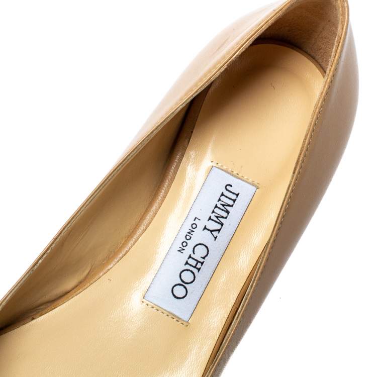 Pre Owned Jimmy Choo Beige Leather Peep Toe Flats 37