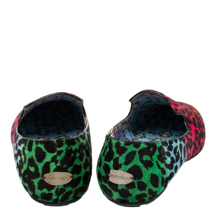 Pre Owned Jimmy Choo Multicolor Leopard Print Pony Hair Loafer Flats Size 39